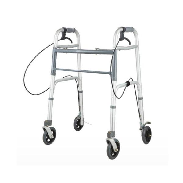 NPKL2210 Adult Dual Button Aluminum Folding Rollator Walker with 5" wheels and