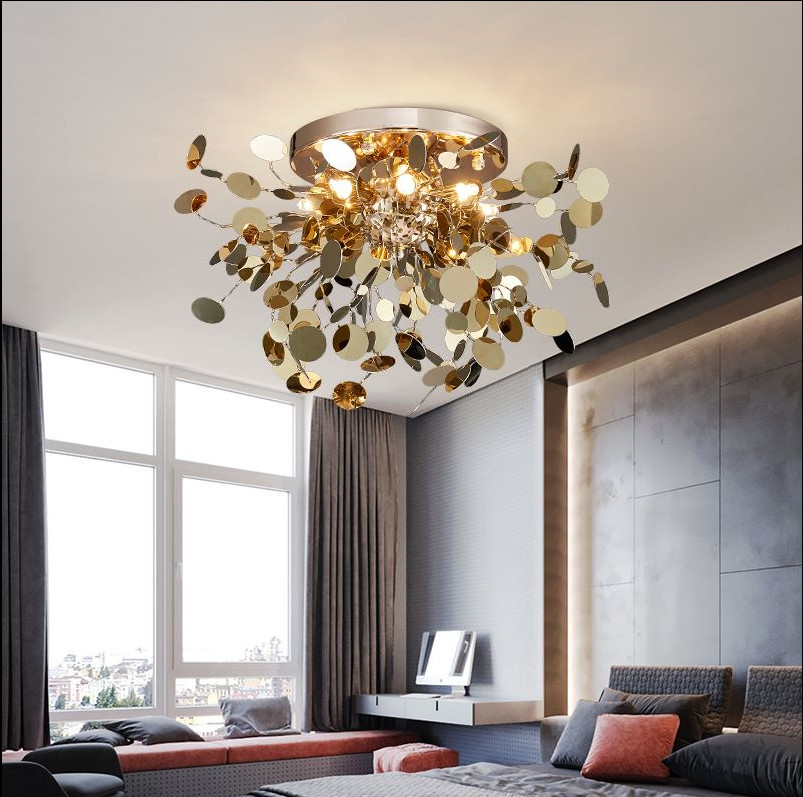 Modern Hotel Project Customized Decorative High Ceiling Luxury Stainless Steel Ceiling Lamp