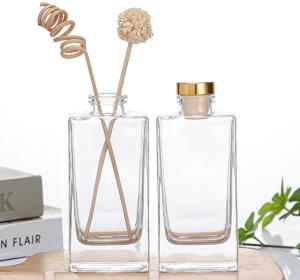 Quality Industrial Beverage 50ml Flat Square Glass Diffuser Bottle with Rattan Dried Flower wholesale