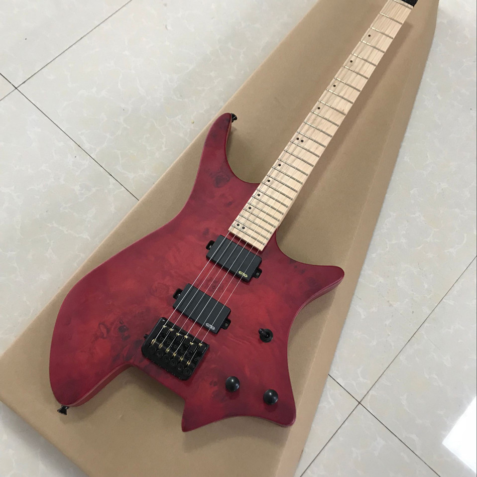 GRAND Red burst color Headless Electric Guitar 2019 New arrival solid wood guitar,Black hardware Free shipping