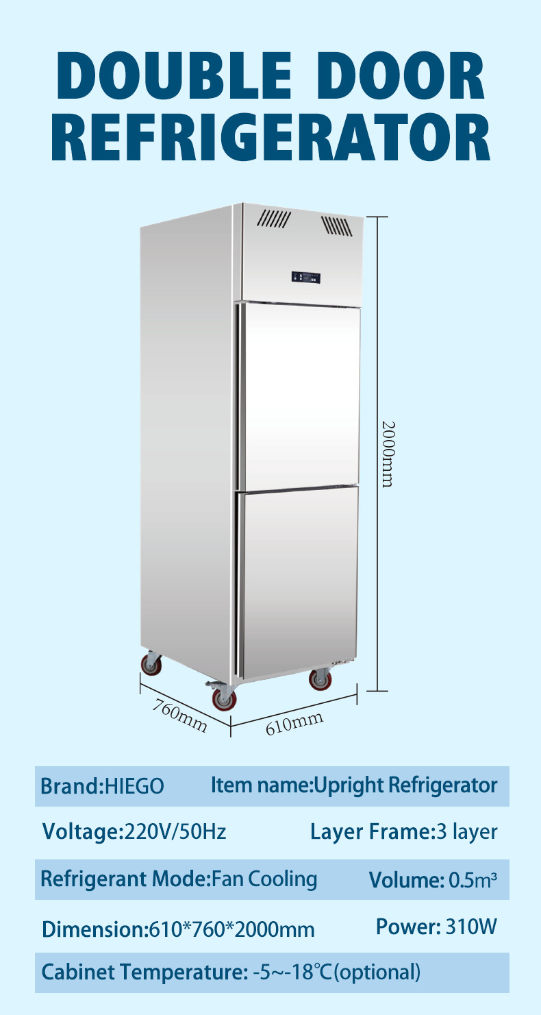 500L Commercial Upright Freezer 2 Doors Restaurant Refrigeration Equipment