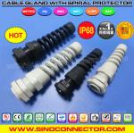 Strain Relief Flexible Cable Glands, Spiral, Nylon 6 (PA6), G1/4"~G3/4" Thread,