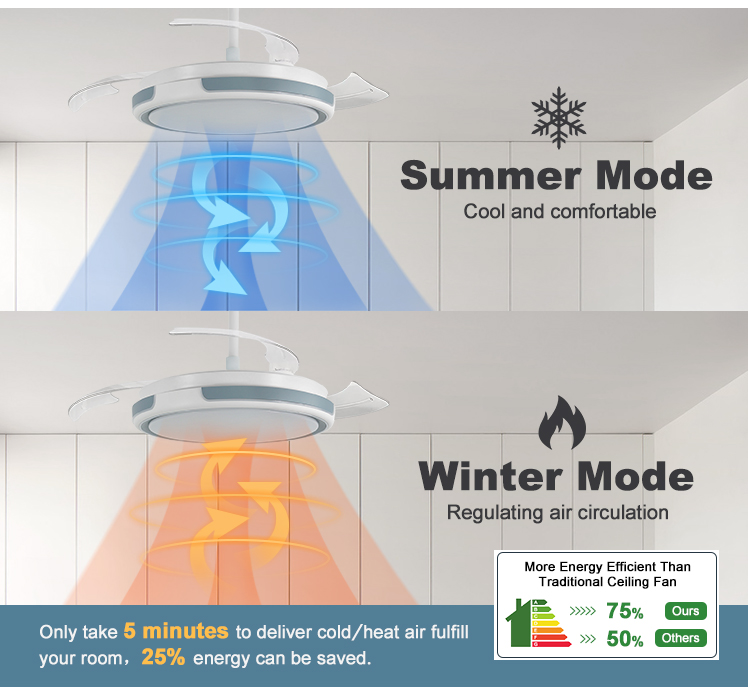 Indoor 42 Inch LED Ceiling Fan with Invisible Blades and Remote Control Switch Style