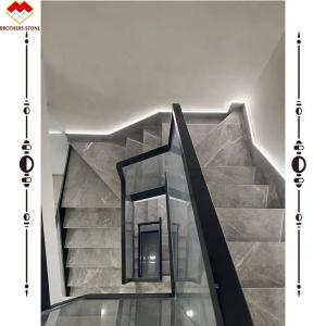 Quality Grey Marble Stair Treads And Risers With Polished Finish For Interior Straight Stairs wholesale