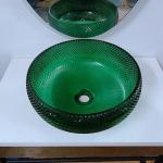 Green Glass Vessel Basins Vanity Diamond Mordern Round Bathroom