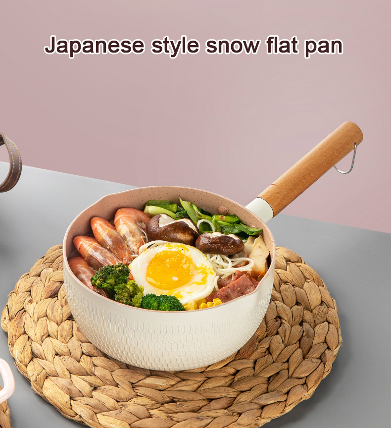 White Kitchen Cookware Aluminum Sauce Pan Non Stick With Wooden Handle