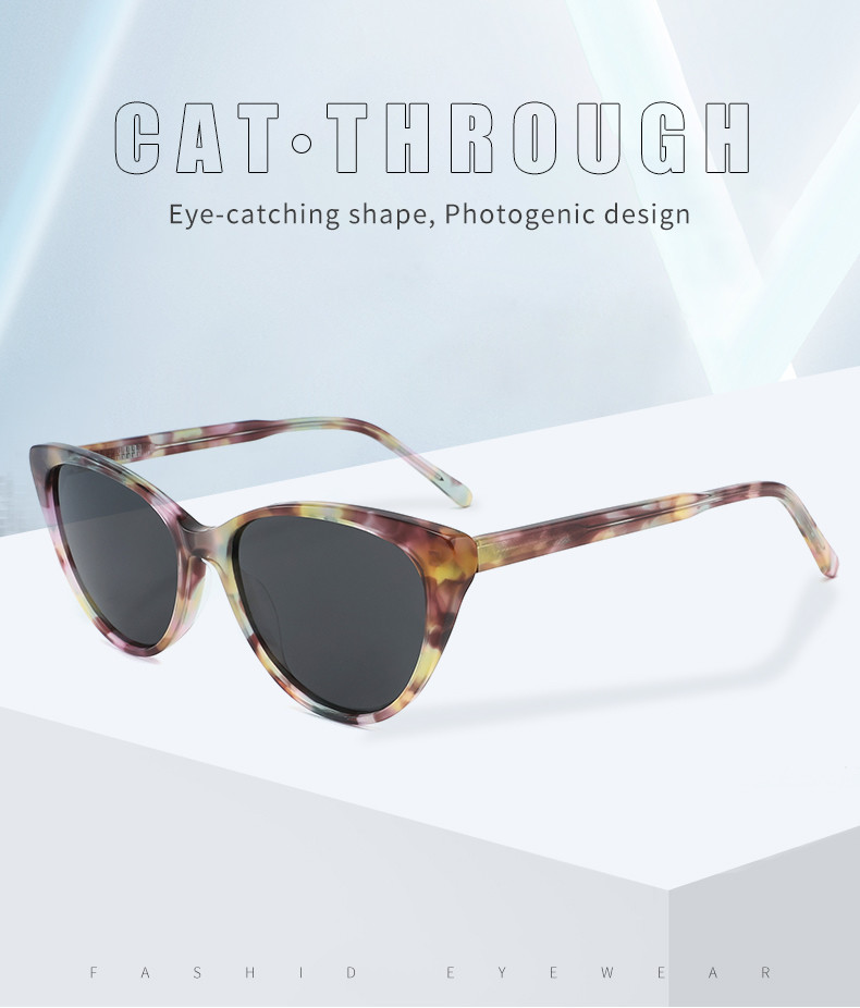 Cateye Round Acetate Sunglasses Anti Glare Oval Sunglasses Womens