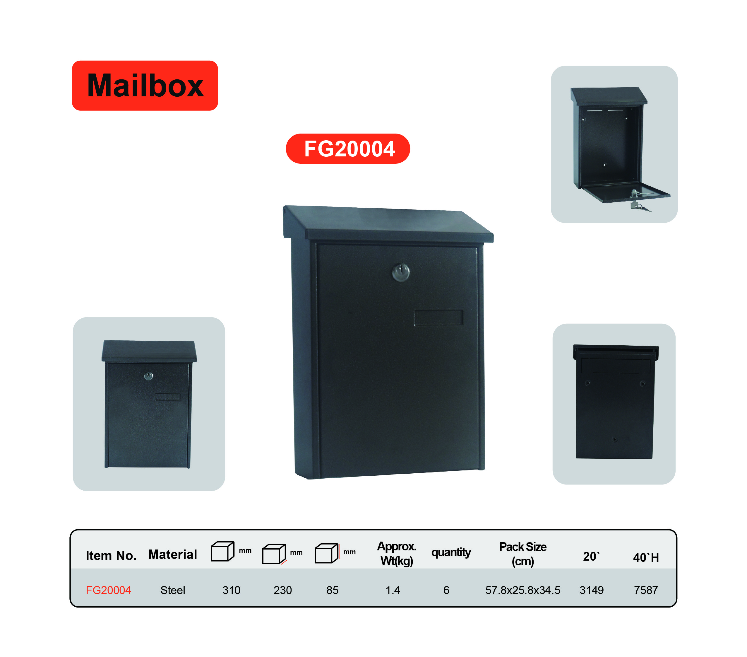Rust Resistant Waterproof Post Box Modern Wall Mounted Mailbox