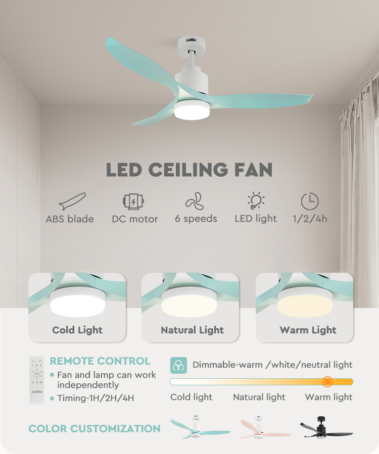 Farmhouse Decor Ceiling Fan with 3 Color LED Lighting 5 Speed Choices CCT 3000-6000K