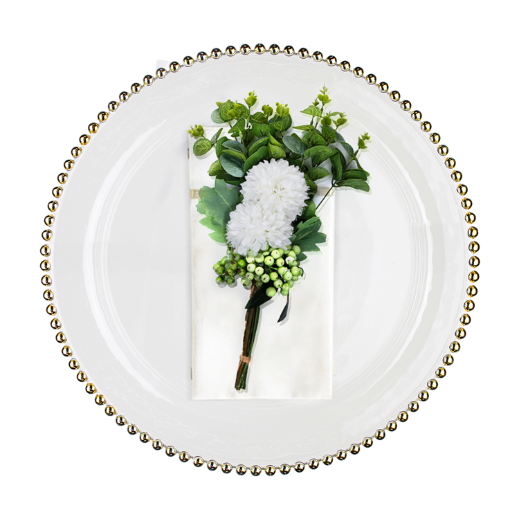 Smooth Surface 34cm Gold Rim Charger Plates OEM Dinnerware Home Sue