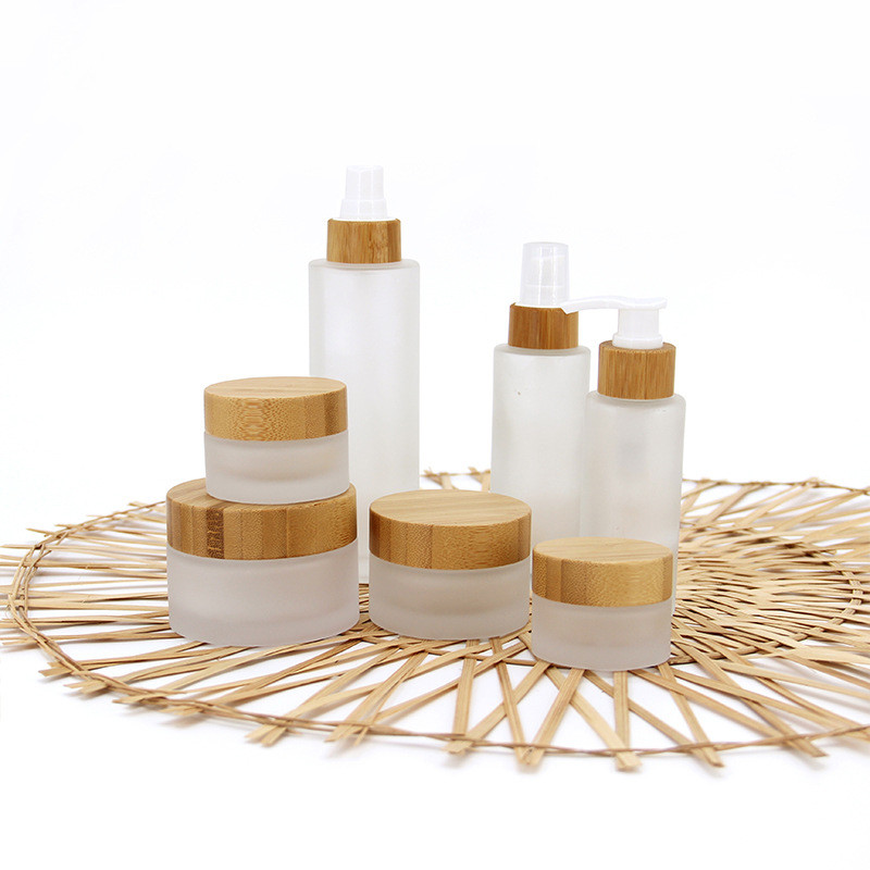 Glass Cosmetic Containers Bamboo Cosmetic Packaging Bamboo Lid Cream Cosmetic Jar