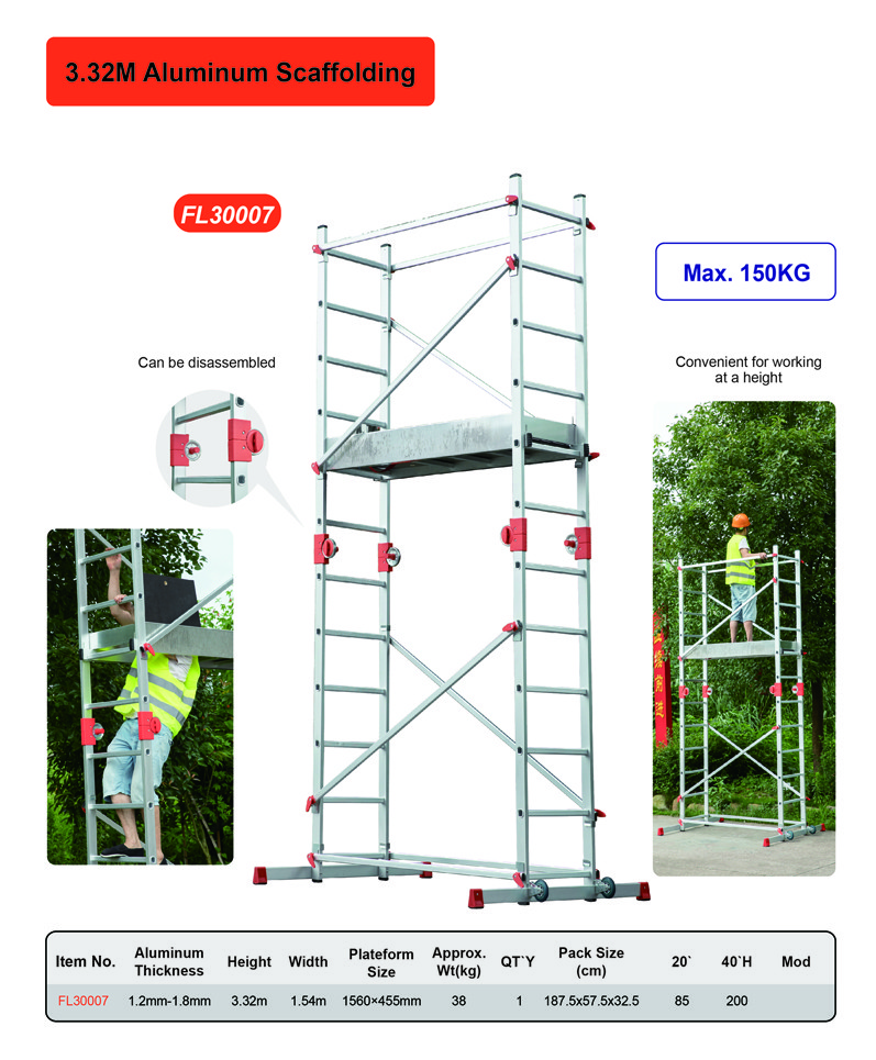 3.32M Outdoor Aluminum Scaffold Tower Slip Resistant Stable Performance