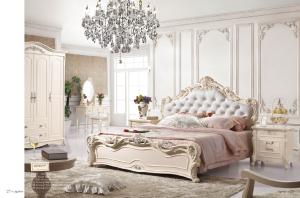 Quality luxury cream French style wood bed room furniture set wholesale