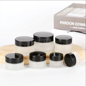 Quality Frosted Cream Glass Small Cosmetic Containers Round Gold Cap wholesale