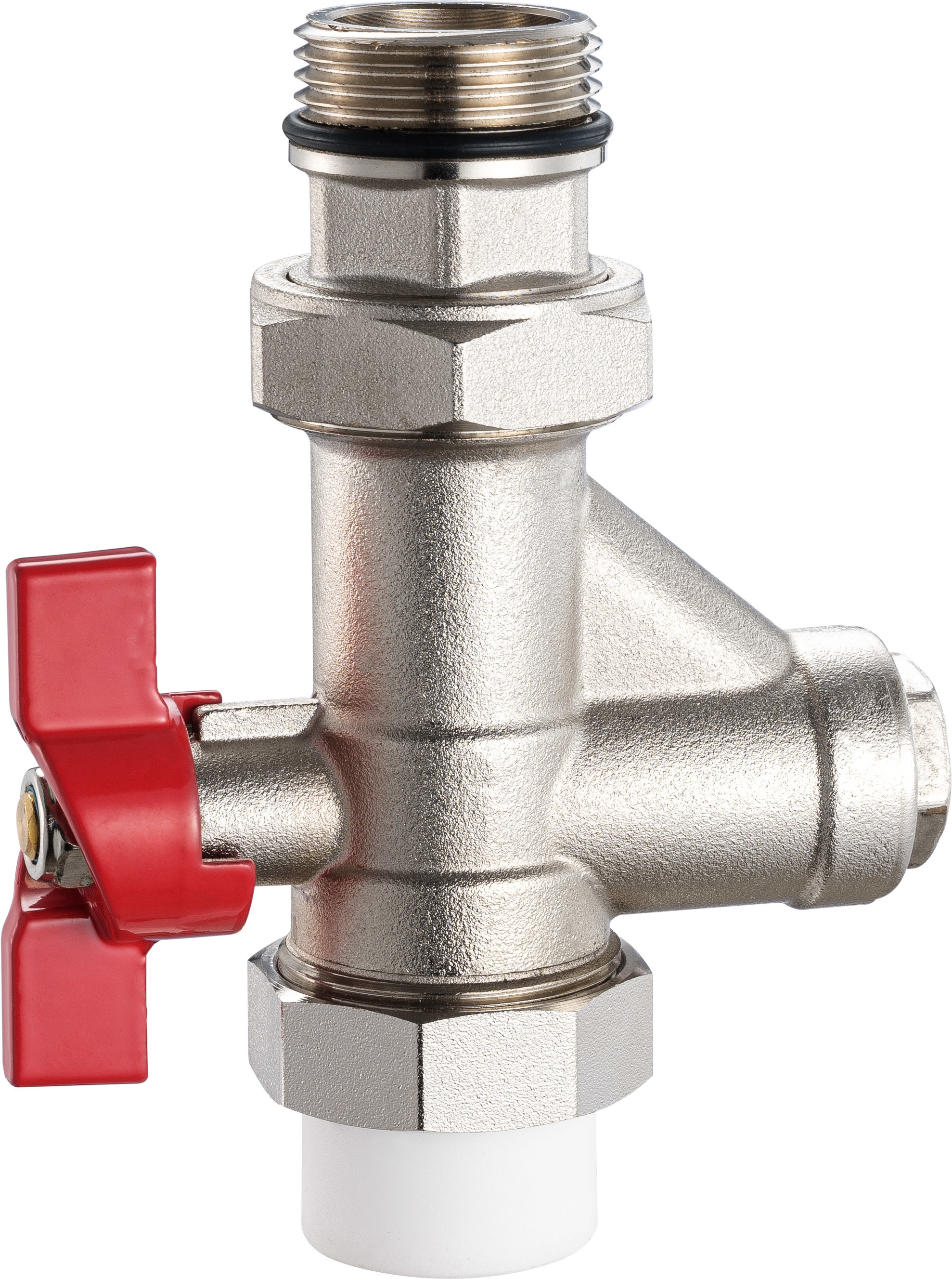3601 Butterfly Handle Brass Ball Valve DN20 Flexible Male Nipple G1" x PP-R 25 connections with Built-in Filter Function
