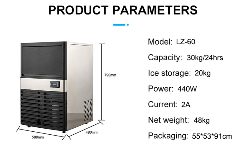 R404a Refrigerant 30kg Daily Ice Cube Making Machine LZ-60 for Home and Commercial