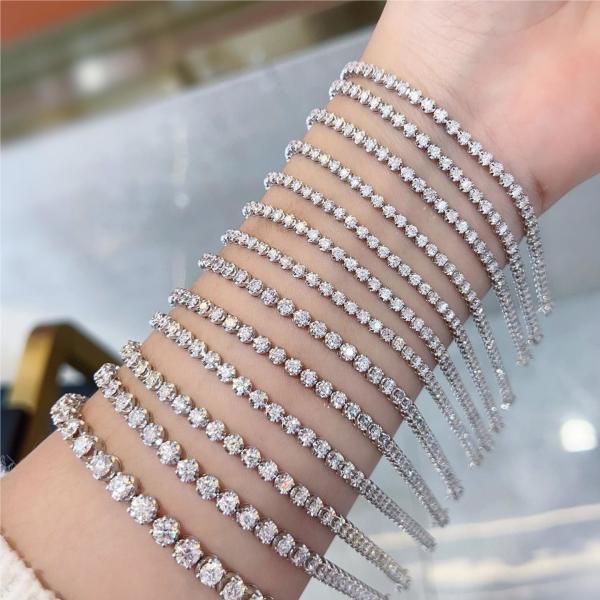 18K 14K 10K Solid Gold Round Cut Bezel Lab Grown Diamond Bracelets Gemstone