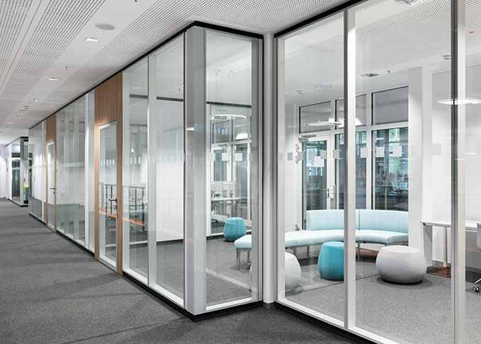 Aluminum Acoustic Office Partitions Framed Glass Partition Wall Customized