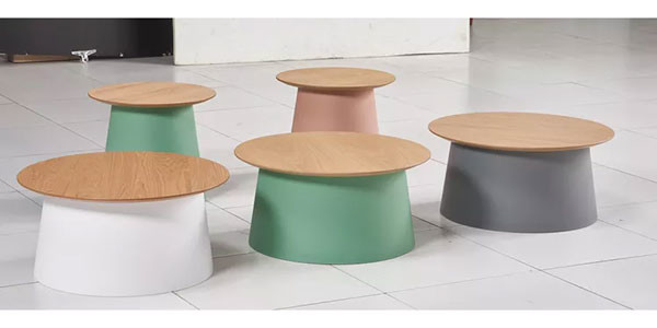 Round Top MDF Coffee Table PP Plastic Base Home Side Center Table