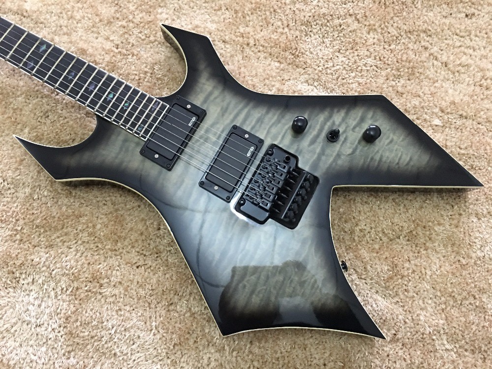 B.C.RICH custom guitar Black Floyd rose Quilted maple body with EMG active pickups Ebony fretsboard colorized MOP inlay