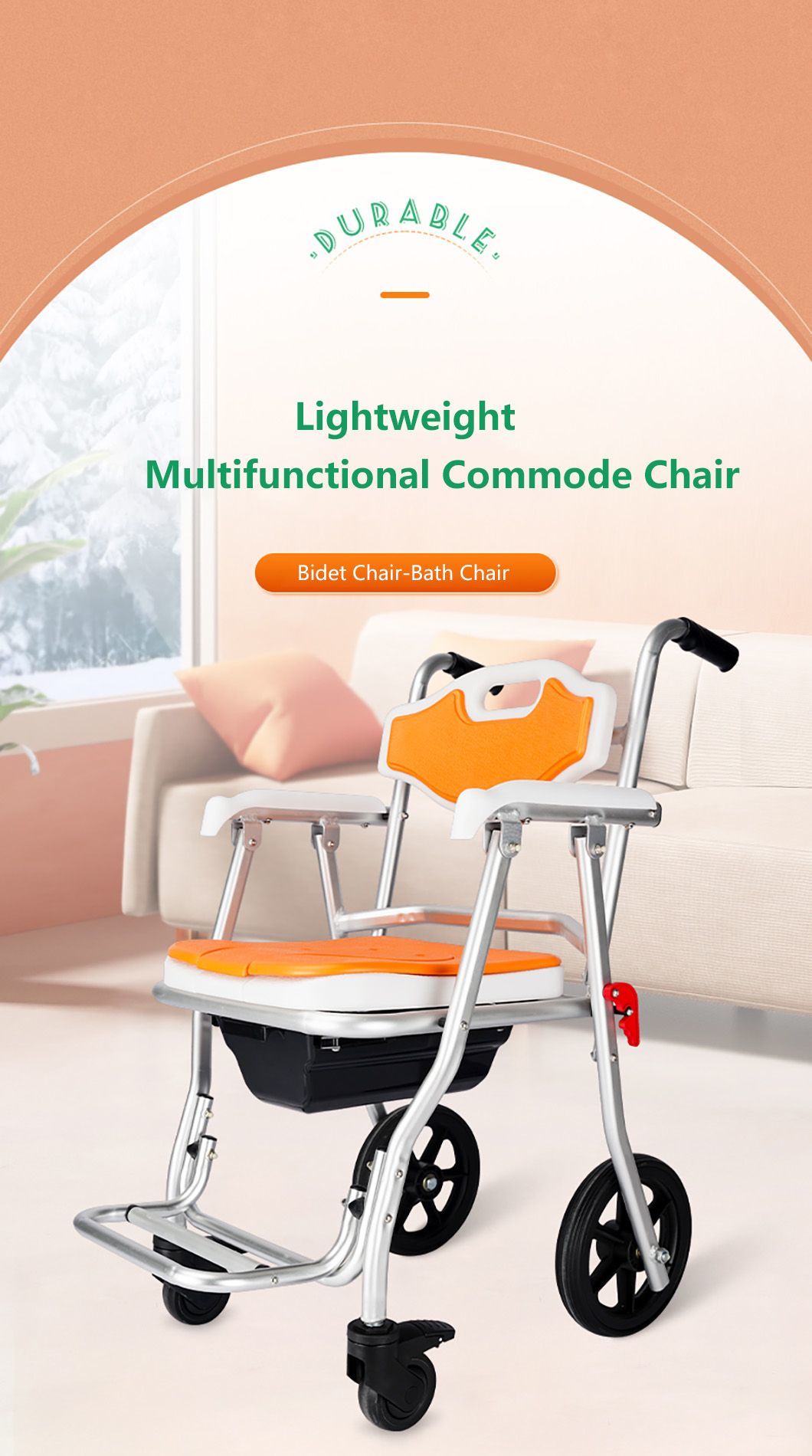 Medical Used Manual Wheelchair Lightweight Folding Commode Chair for Elderly and Disabled People