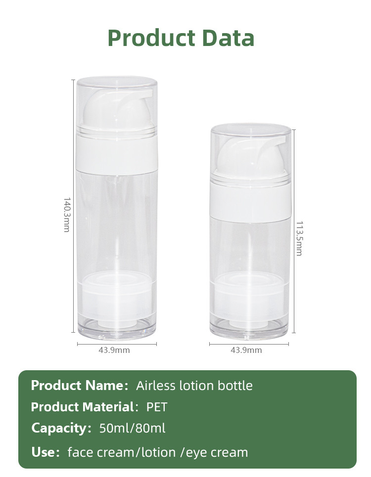 Transparent 50ml 80ml PCR PET Airless Bottle Dispenser Pump For Cosmetic Packaging