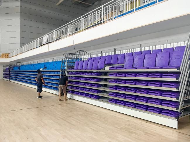 Steel Frame Retractable Bleacher Seating with Floor Mounted Seat