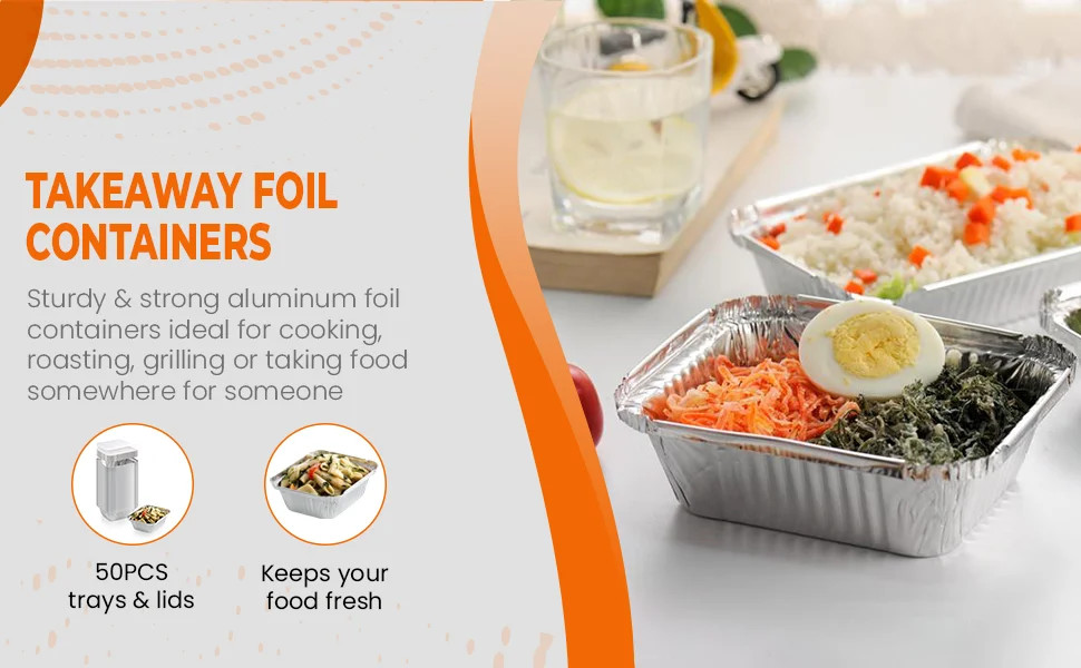 Eco - Friendly Silver Foil Container Food Packaging Solutions Lunch Box