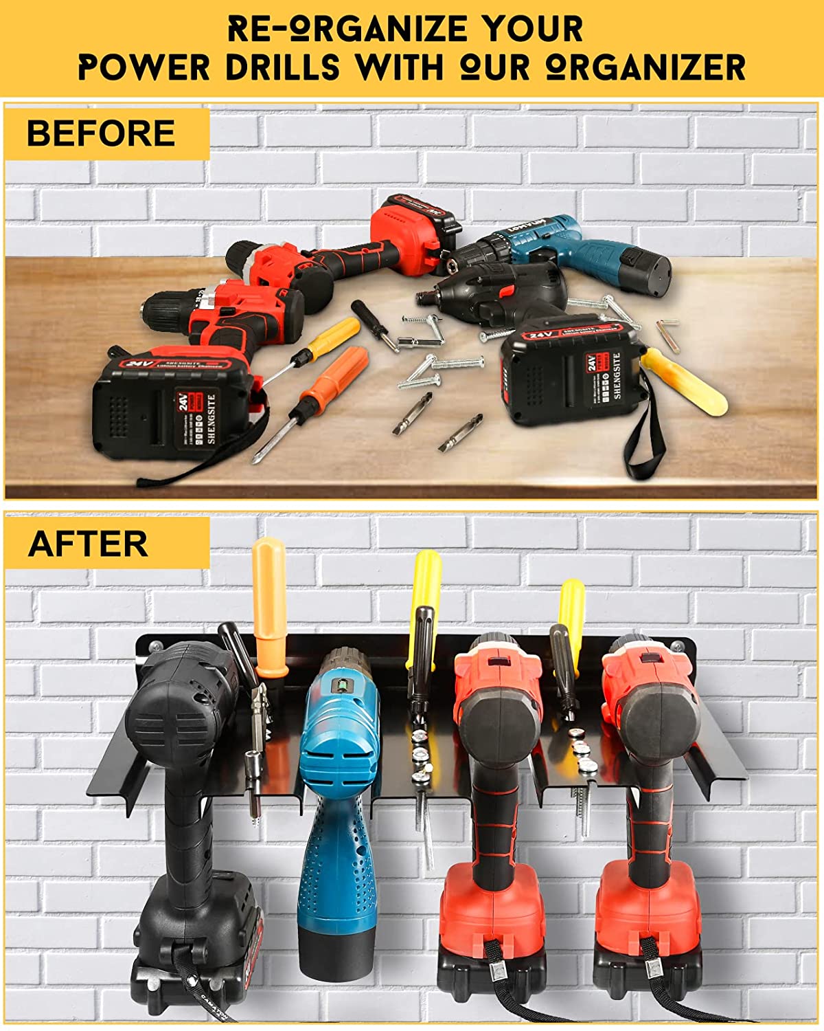 Heavy Duty Floating Tool Shelf Metal Power Tool Storage Organizer Holder Wall Mounted Storage Rack