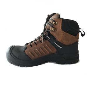 Quality PU Industrial Safety Shoes Brown Leather Steel Toe Boots For Autumn wholesale