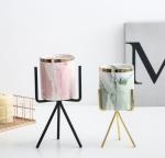 Nordic Style Creative Home Marble Ceramic Flower Pot with Iron Stand