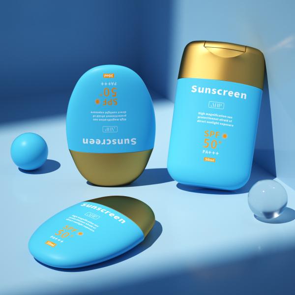 30g/50g Blue oval smooth bottle with Golden lid for fragrance and sunscreen