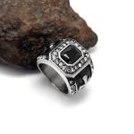 Vintage Inlay Mens Gothic Stainless Steel Band Ring with Black Cubic Zircon