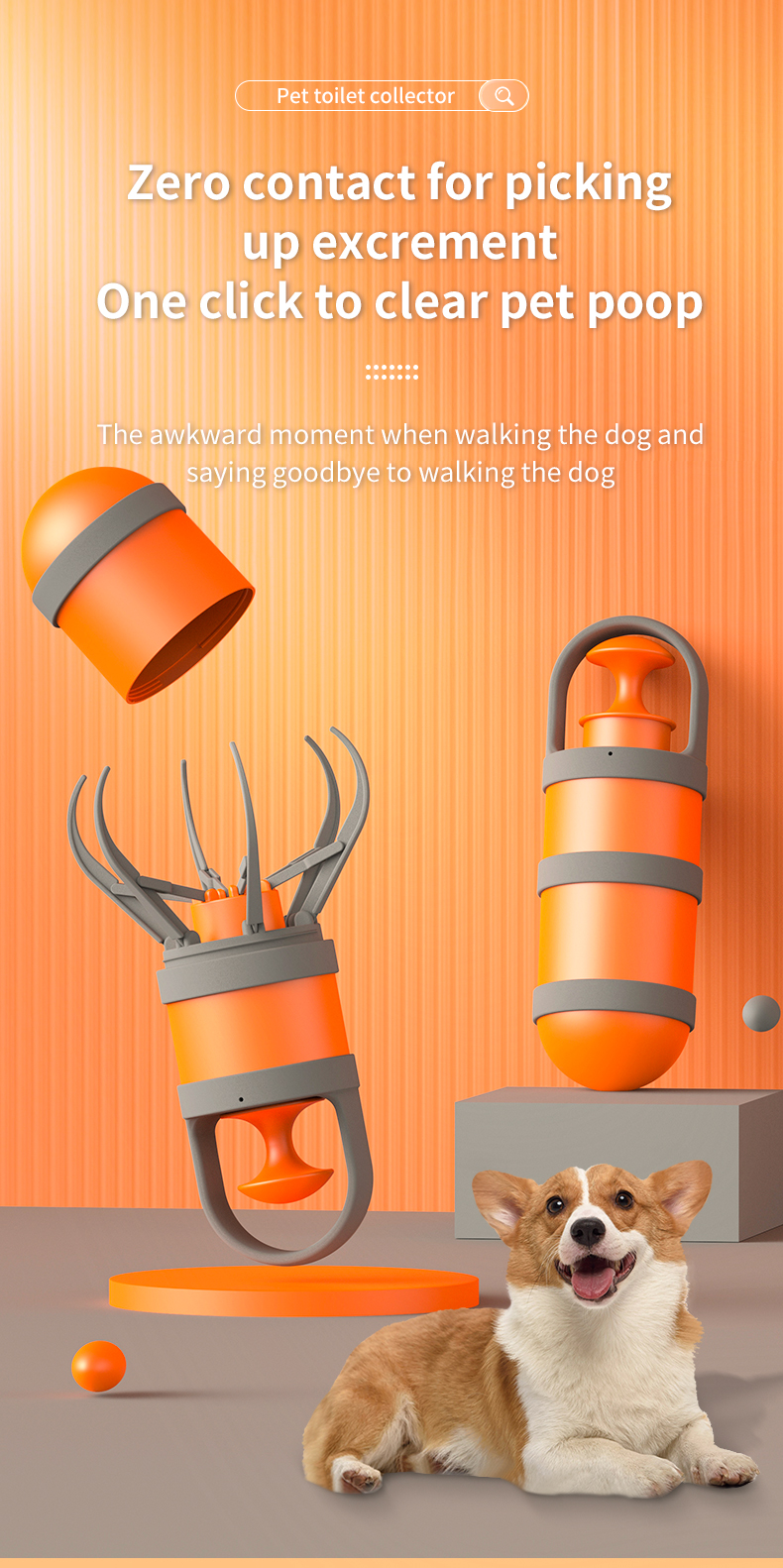 Orange Octopus Poop Scooper With Bag Customized Pooper Scooper Storage