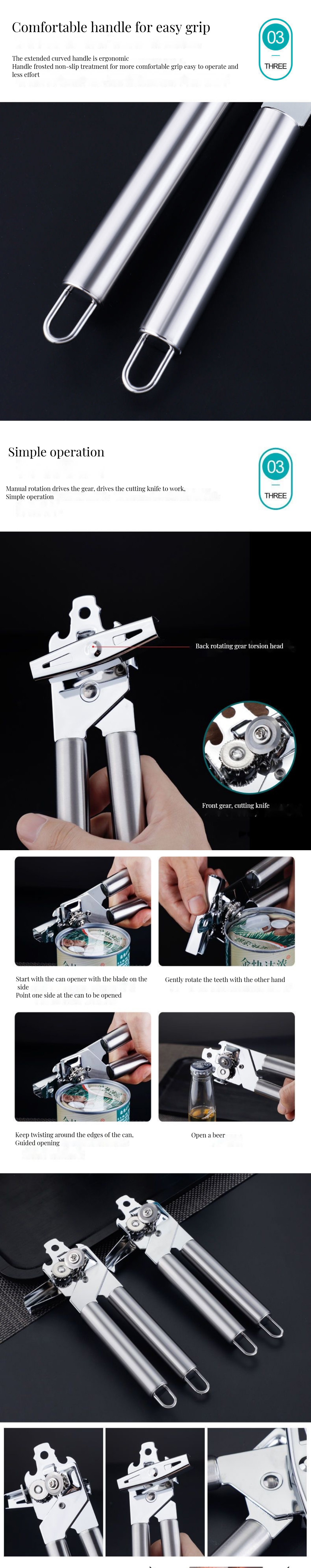 Home and Commercial 3-in-1 All-In-One Kitchen Essential Metal Can Opener Corkscrew Knife