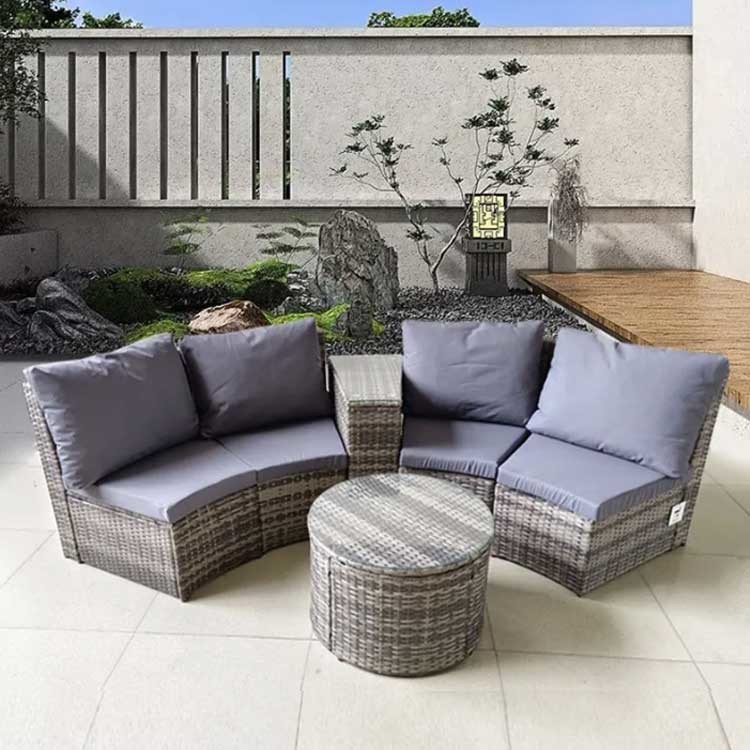 Curved Outdoor Corner Sofa Set Wicker Sofa With Round Table