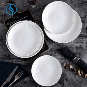 Quality Round Solid Bright White Shabby Chic Savall Porcelain Plates Dishwasher Safe wholesale
