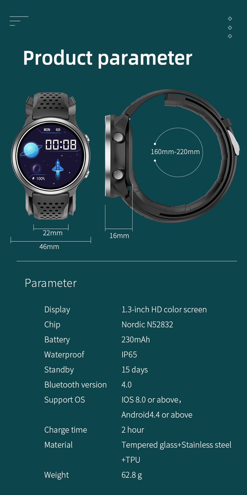 Air Pump Accurate ECG Blood Pressure Health Monitor Smart Watch P30 1.3 Inch For Healthcare