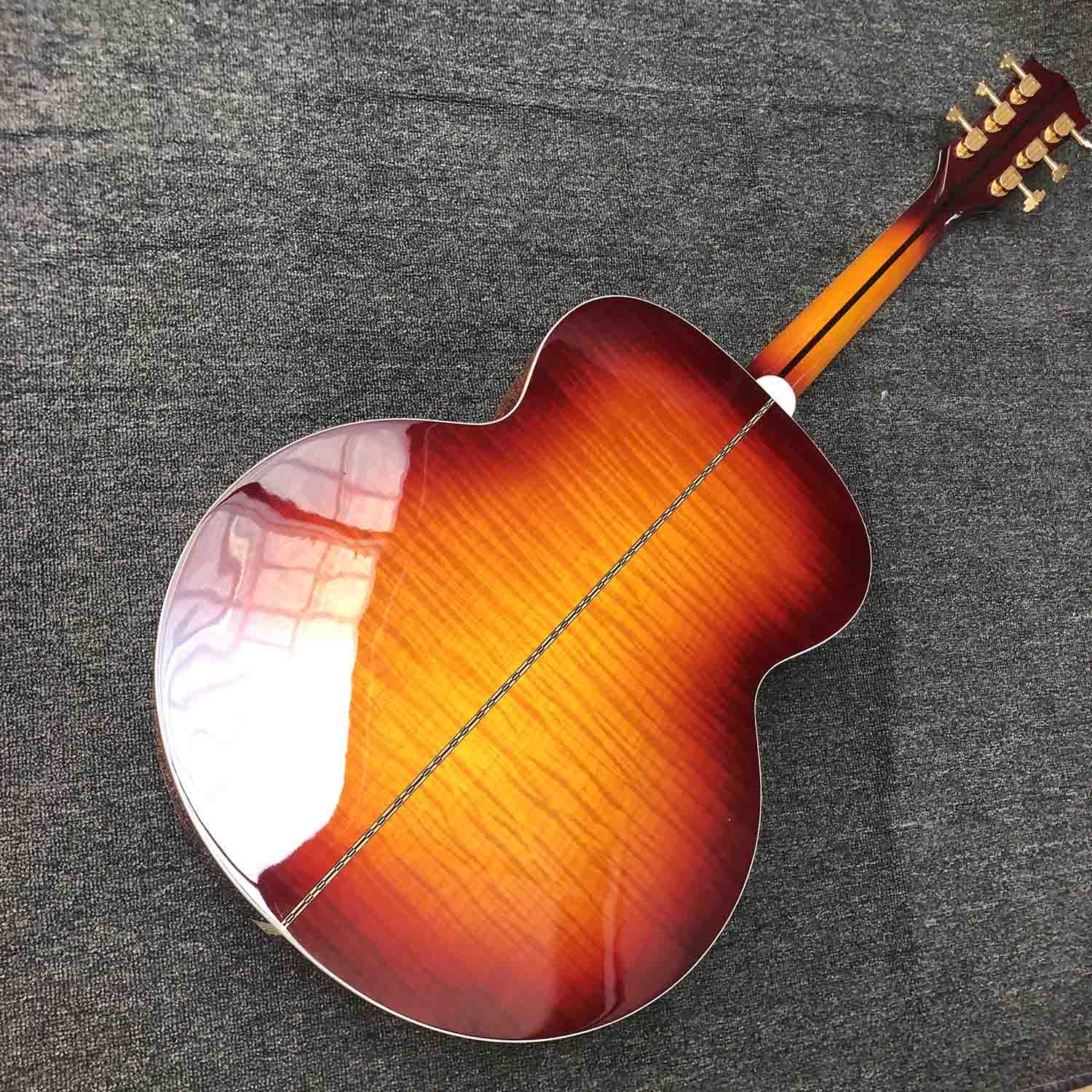 Custom J200S 43 Inch Jumbo Acoustic Guitar Ebony Fingerboard Abalone Binding GroFlamed Maple Back Side in Sunburst Color