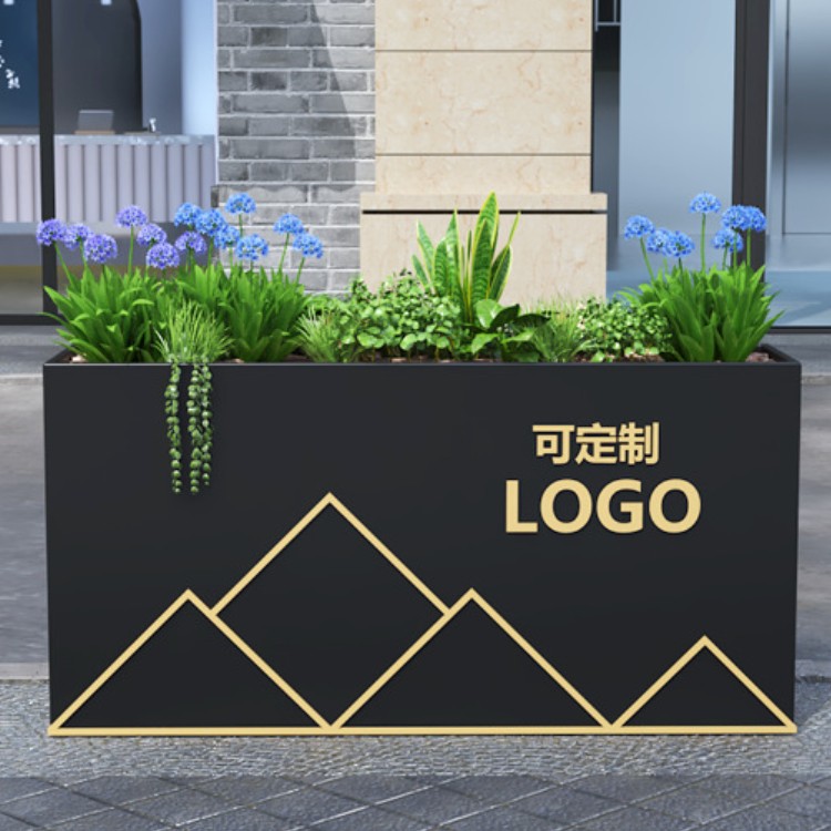 Modern large outdoor metal white square planter box put on the street