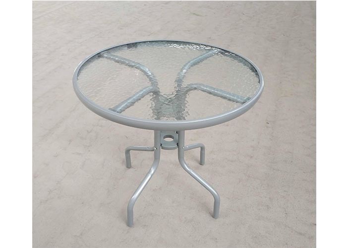 Outdoor Steel Round Tempered Glass Table Rustproof