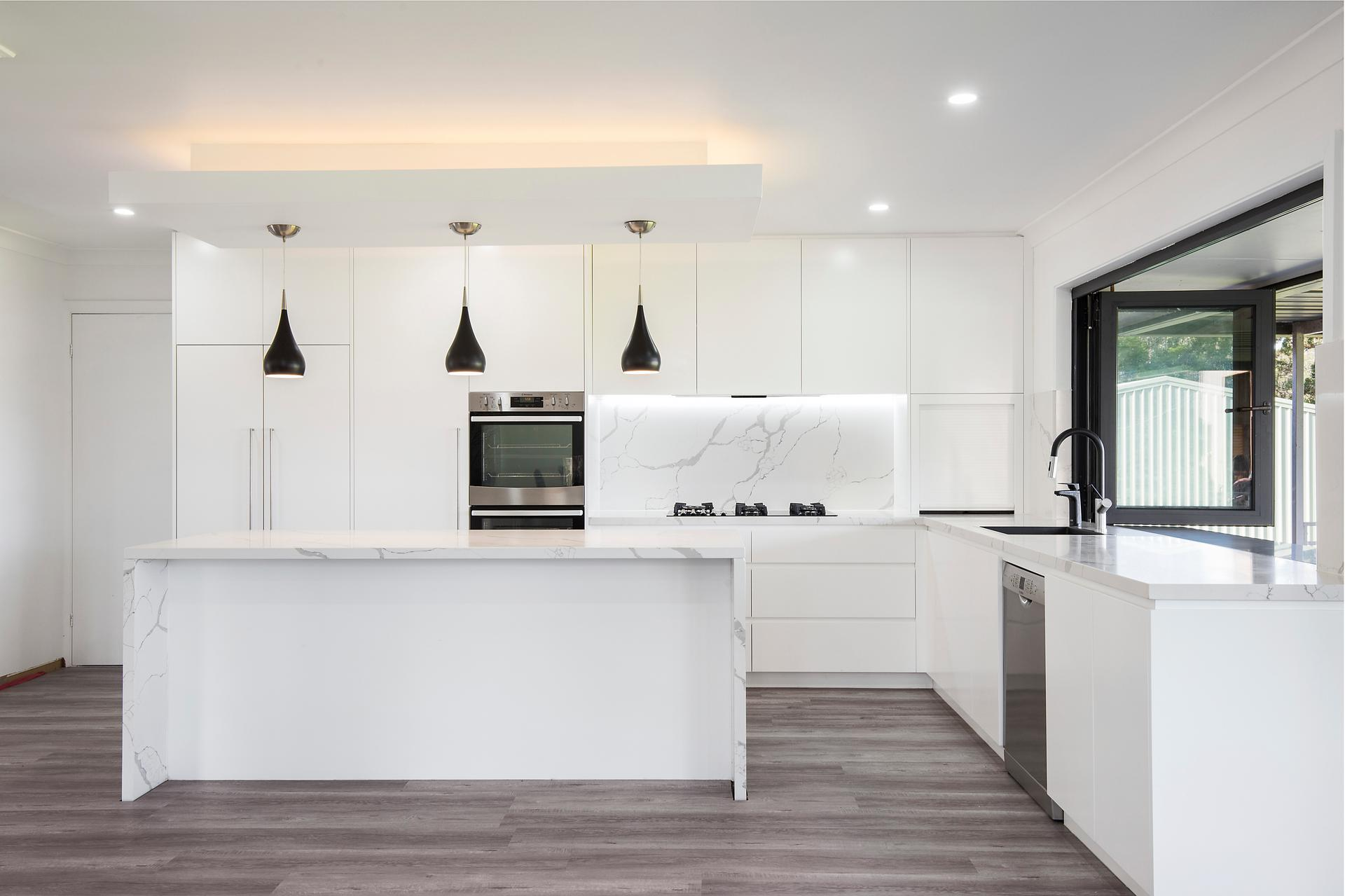 Melamine Board Carcase Island Kitchen Cabinets With Islands With Eased Edge Countertop