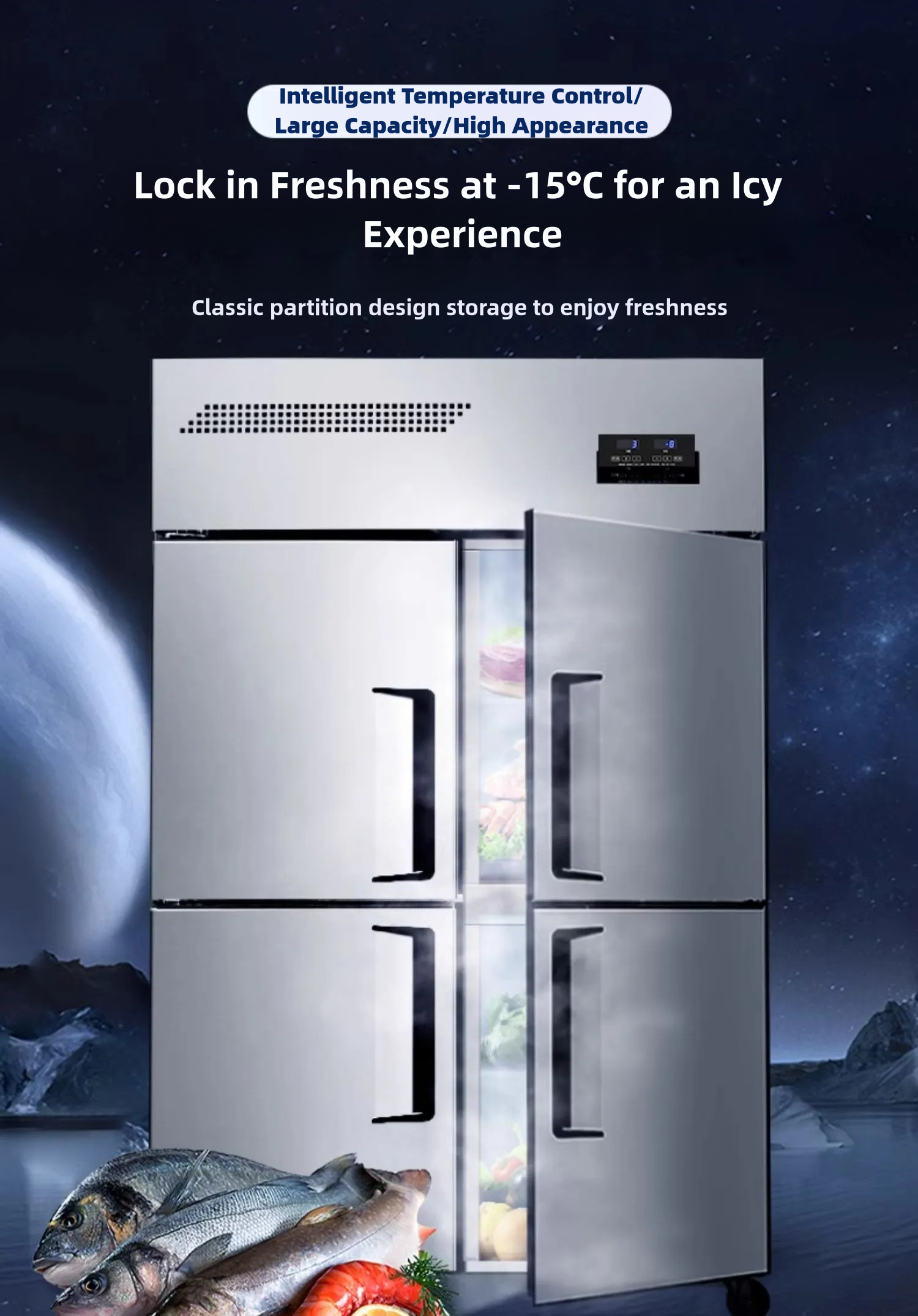 Commercial Vertical Freezer for Kitchen Cooling Large-Capacity Stainless Steel
