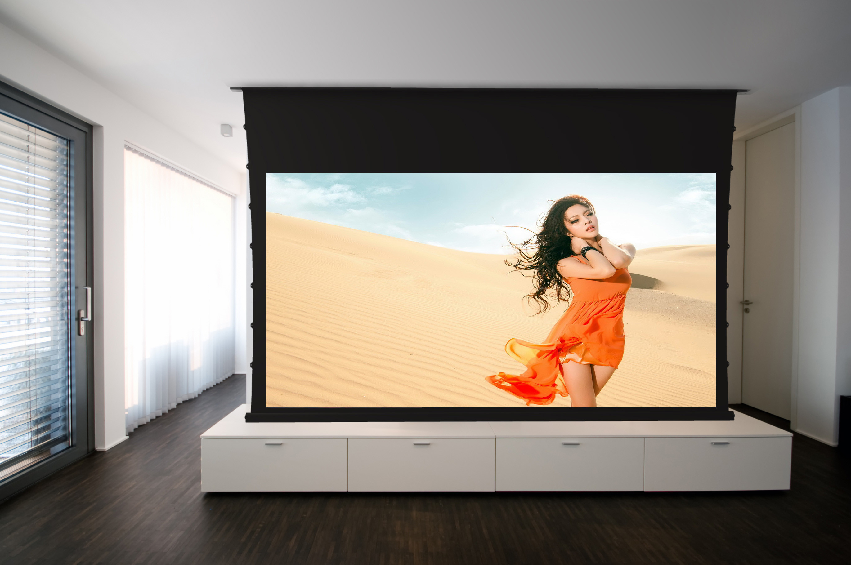 Custom Tab Tensioned Motorized Screen , 106" projection screen