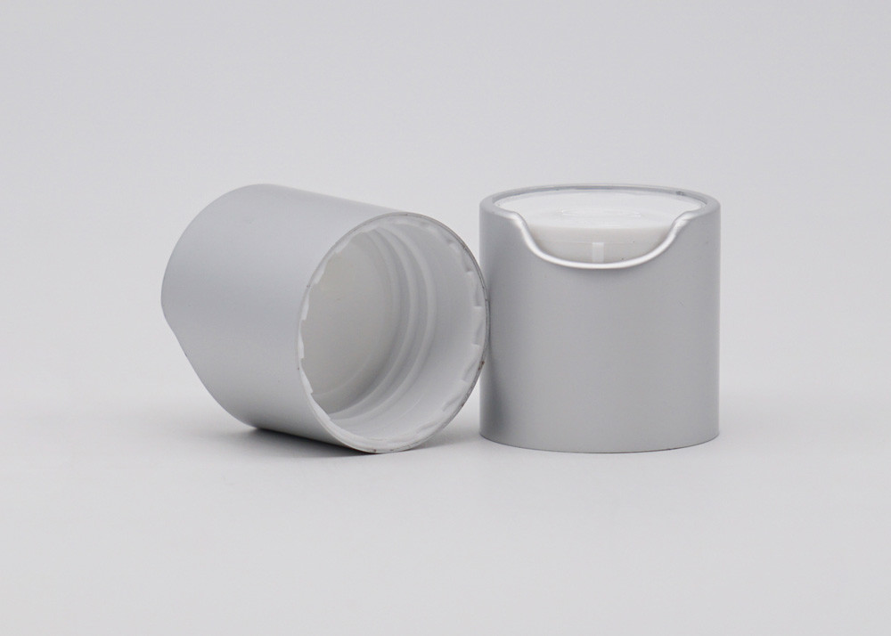 24mm Aluminum Disc Top Cap Matte Silver Plastic Screw For Bottles UV Coating