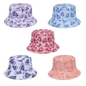 Quality Summer Heart Print Double-Sided Sunscreen Fisherman Hat For Women wholesale
