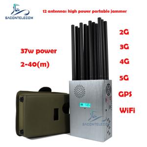 Quality High Power 37w Mobile Phone Signal Jammer 12 Antennas 2G 3G 4G 5G Portable Jammer wholesale