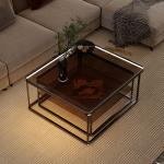Home Apartment New Square Glass Coffee Table Set With Light