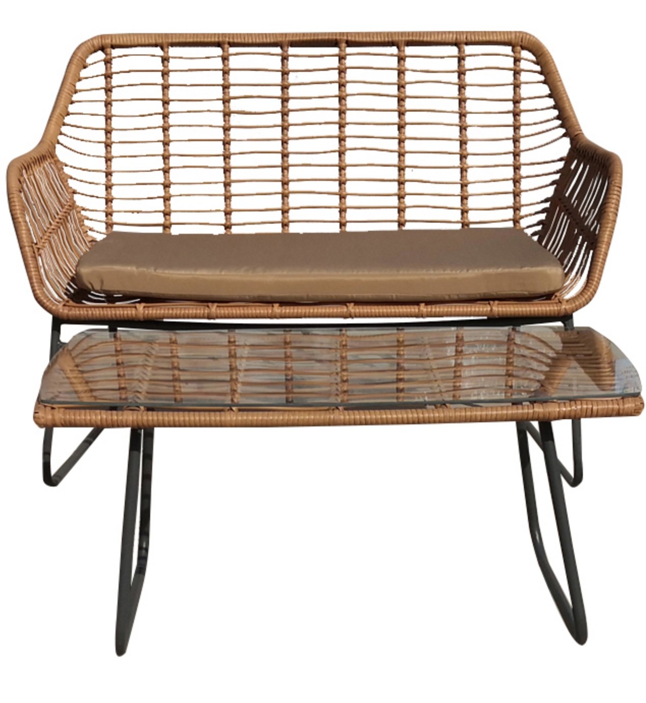 Garden Rattan Dining Table And Chairs Steel PE Rattan Woven Coffee Table Chair Sofa