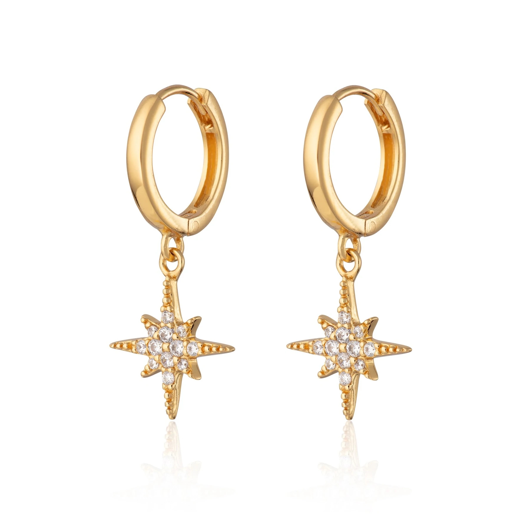Luxury Starburst Gold Plated Hoop Earrings 925 Gold Plated Small Hoop Earrings